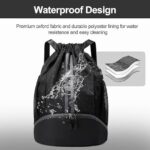 Drawstring Backpack with Shoe Compartment, Waterproof Oxford Fabric Bag with Wet and Dry Inner Pocket, Wide Shoulder Straps and Front Zipper Section - Image 4