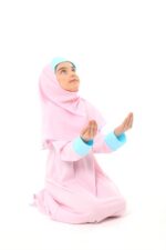 Girls Prayer Clothes Kids Islamic Clothing 2 piece Set Prayer Clothes Sleeve Cuffed Maxi Dress with a Head Scarf and A Rosary Gift Flowers Printed - Image 4