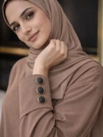 Women's Premium Firdous Fabric Burqa | Solid Taupe(Beige) Modest Abaya Dress with Black Button Cuffs for Daily & Office Wear(Free Size) - Image 5