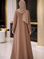 Women's Premium Firdous Fabric Burqa | Solid Taupe(Beige) Modest Abaya Dress with Black Button Cuffs for Daily & Office Wear(Free Size) - Image 7