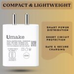 Umake 65W Fast Charger Adapter USB C + USB A Dual Port Super Fast Charging Compatible with Samsung Galaxy S24 Ultra, S23, iPhone 15 Series, OnePlus, mi | 3 Months Warranty - Image 4
