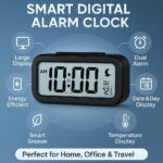 Hiply Digital Alarm Clock with Large LCD Display, Auto Brightness Sensor, Dual Alarm Snooze Function, Date Day Temperature Display - Compact Bedside Table Clock for Bedroom, Office & Travel - Image 4