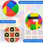 VAATHSALYA'S 3-in-1 Wooden Educational Puzzle Set – Tangram, Brick Game & Tic-Tac-Toe | Early Learning Toy for Kids | Montessori Math Game | Multicolour Brain Teaser - Image 3