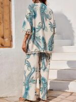 Leriya Fashion Co Ord Set for Women Stylish | Summer Travel Co-Ord Set Short Sleeve Shirt & Wide-Leg Pant | Paisley Printed Stylish Casual Outfit for Summer Cord for Women | Dress for Woman - Image 3