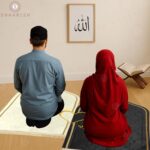 FAF Custom Name Black & White Couple Customise Janamaz Set of 2 | Heart Design Soft Velvet Prayer Mats for Husband & Wife | Personalized Islamic Gift for Nikah, Ramadan, Hajj & Umrah - Image 3