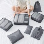 7 Piece Travel Packing Cubes Organizer Set with Shoe Bag, Lightweight Luggage Storage Organizers, Polyester (Grey) - Image 4