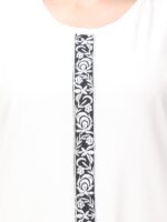 White Embroidered Abaya Dress for Women, Long Sleeve Islamic Modest Wear with Black Floral Trim, Polyester, Regular Fit - Image 8