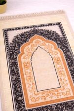Janamaz Prayer Mat – Turkey Soft Velvet Namaz Mat | Premium Aasan for Daily Salah, Janimaz Namaz, Comfortable & Durable Prayer Mat | 44x27 Inch, Printed - Cream - Image 3