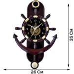 FLEXII Cherry Nautical Islamic Wall Clock, Brown Wood Anchor Design with Arabic Calligraphy, Decorative Religious Theme, 33 x 26 x 5 cm - Image 3