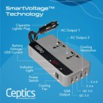 Ceptics 200W Car Laptop Charger/Power Inverter with 2 USB(3.1A Max) + 1 C Type(1 * 18W PD) Smart USB Charging Ports, 12V DC to 220V AC, 2X Universal AC Outlet, Grey, 18 Months Warranty - Image 3