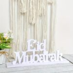 American Elm Elegant Eid Mubarak White WPC Ramadan Decoration English Lettering Tabletop Islamic Greeting Sign for Muslim Celebrations - Image 3