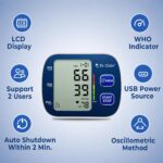 Dr. Odin OBP106 Automatic Digital Blood Pressure Monitor with Large Display for Home, Cuff 22-36 cm, Dual Memory, Battery Powered, Blue - Image 3