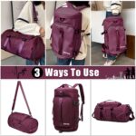 Travel Duffel Bag Backpack for Women Sport Duffle Carry on Bag Waterproof with Shoes Compartment Small Weekender Bag for Gym Yoga Swimming Sport Hiking Dance, Medium, Travel Backpacks (Maroon) - Image 4