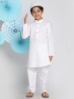 Vastramay Boys' Pure Cotton White Kurta and Pyjama Set with Muslim Cap – Soft & Comfortable Festive - Image 3
