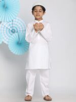 Vastramay Boys' Pure Cotton White Kurta and Pyjama Set with Muslim Cap – Soft & Comfortable Festive - Image 7