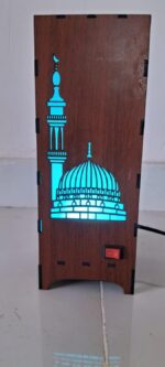 Islamic Wooden LED with Laser-Cut Mosque Design, Multi Color Illuminated Spiritual Decor, Brown Wood Finish - Image 3