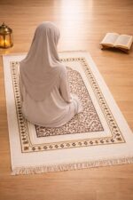 Premium Islamic Prayer Mat with Elegant Arch Design | Soft Comfortable Janamaz Rug | Anti-Slip Durable Namaz Mat for Home (1, White, 70 X 110 Cm, Religious) - Image 3