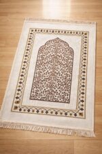 Premium Islamic Prayer Mat with Elegant Arch Design | Soft Comfortable Janamaz Rug | Anti-Slip Durable Namaz Mat for Home (1, White, 70 X 110 Cm, Religious) - Image 6