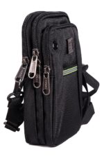 Men's Nylon Traveler Sling or Mobile Pouch, Attach to The Waist Belt with 3 Zips and 3 Internal Pockets, Mini Carabiner Provided (BLACK - BLACK) - Image 4