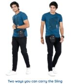 Men's Nylon Traveler Sling or Mobile Pouch, Attach to The Waist Belt with 3 Zips and 3 Internal Pockets, Mini Carabiner Provided (BLACK - BLACK) - Image 6