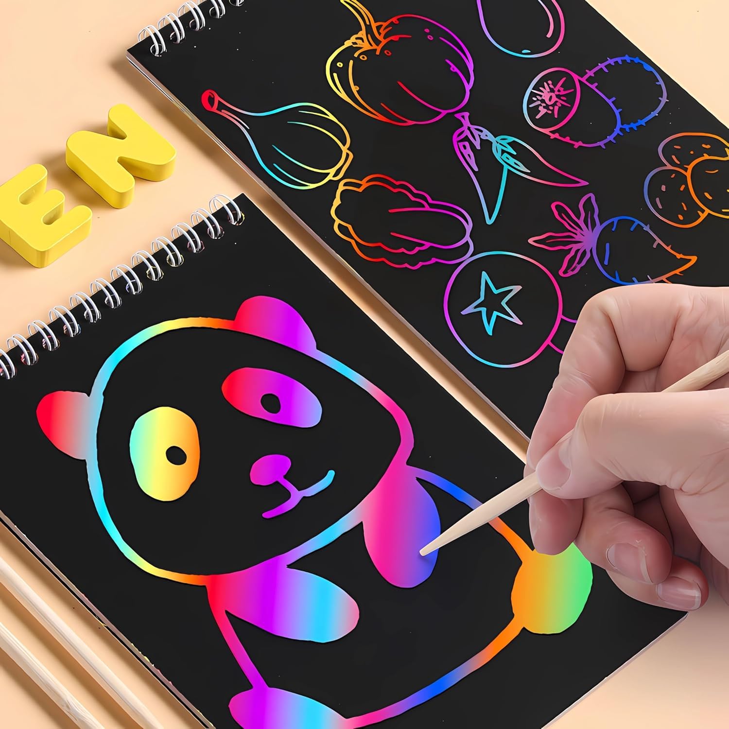 Finemoe Scratch Book with Stencil Scale for Kids, Bulk Return Gifts for Birthday, Magic Activity Kit, Thoughtful Return Gifts for Girls & Boys Ages 3 & Above, Art & Craft Kit for Kids (Small 6 Set) - Image 3