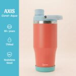 Axis Tumbler 750ml for School | Stainless Steel 304 | BPA Free, Leakproof, Non-Toxic Water Bottle for School |Strawless Design (Coral - Aqua) - Image 3
