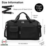 SRZ SAMRUKZONE Nylon Travel Duffle Bag with Wet Pocket & Shoe Compartment, Waterproof Sports Gym Bag Shoulder Bag (44 x 19 x 29 cm) (Black) - Image 3