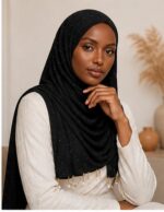 Soft Cotton Scarf for Women | Breathable Stylish Hijab & Head Wrap Black Color - Image 4