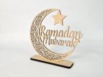 Ramadan Mubarak Wooden Moon Star Eid Decoration Table Top Islamic Home Decor 3D Hollow Moon Design - Image 5