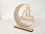 Ramadan Mubarak Wooden Moon Star Eid Decoration Table Top Islamic Home Decor 3D Hollow Moon Design - Image 6