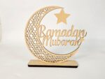 Ramadan Mubarak Wooden Moon Star Eid Decoration Table Top Islamic Home Decor 3D Hollow Moon Design - Image 7