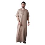 mashroo Beige Andak Half Sleeve Thoe Jubba for Men (M) - Image 4
