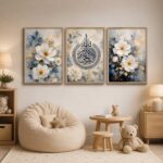 Livin'luxe Islamic Calligraphy Floral Wall Painting Set of 3 for Living Room Bedroom Hall Office Decor, White Blue Arabic Art, Premium Wooden Synthetic Frame (25.5 x 37.5) NXL03-158 - Image 6