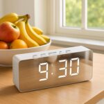 REACHER Digital LED Mirror Alarm Clock|Table Smart Alarm Back Light Clock for Students, Office, Home & Bedroom with Sensor Date & Temperature for Heavy Sleeper 12/24Hr Time, USB/Battery Powered - Image 4