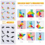 Tangram Magnetic Puzzle Book for Kids - Wooden Travel Brain Teaser Toy with Shapes, Patterns & Cards - Montessori Educational Game for Ages 3+ - Image 4