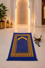 Luxury Islamic Prayer Mat 24x48 Inch Elegant Floral Border & Soft Quilted Comfort Jaanamaz Sajjdah Prayer Rug for Men & Women (Blue) - Image 3