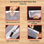 Polen Cheque Expanding File with Elastic Closure 13 Pockets, Edge Binding, Index Tab + Net Pencil Pouch Mesh Nylon Bag, Stationery Bag for Students and Office Etc, Combo Set. (Radiant Grey) - Image 5