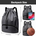 X9X Drawstring Backpack with Shoe Compartment, 30L Sports Gym Bag, Water Resistant Travel Daypack for Workout, Beach, Hiking, Camping, Gym, Swimming and Daily Use, Grey - Image 4
