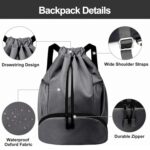 X9X Drawstring Backpack with Shoe Compartment, 30L Sports Gym Bag, Water Resistant Travel Daypack for Workout, Beach, Hiking, Camping, Gym, Swimming and Daily Use, Grey - Image 5