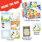 SparkLPlay Sticker By Number | DIY Craft Kit for Kids | Art Activity Set with 6 Fridge Magnet Cutouts, 6 Sticker Sheets | Mess Free | Gift for Kids | Spanish Mosaic - Image 3