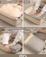 USUAL Set of 6 Compression Packing Cubes for Travel | Clothes Organizer Pouches | Luggage & Suitcase Storage Bags | Space Saving Packing Cube Set with Shoe Bag & Toiletry Pouch | Beige - Image 4