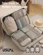 USUAL Set of 6 Compression Packing Cubes for Travel | Clothes Organizer Pouches | Luggage & Suitcase Storage Bags | Space Saving Packing Cube Set with Shoe Bag & Toiletry Pouch | Beige - Image 5