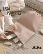 USUAL Set of 6 Compression Packing Cubes for Travel | Clothes Organizer Pouches | Luggage & Suitcase Storage Bags | Space Saving Packing Cube Set with Shoe Bag & Toiletry Pouch | Beige - Image 6