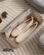 USUAL Set of 6 Compression Packing Cubes for Travel | Clothes Organizer Pouches | Luggage & Suitcase Storage Bags | Space Saving Packing Cube Set with Shoe Bag & Toiletry Pouch | Beige - Image 8