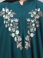 Bottle Green Embroidered Irani Kaftan Abaya with Floral Design, Free Size, Women's Islamic Modest Wear - Image 4