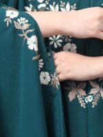 Bottle Green Embroidered Irani Kaftan Abaya with Floral Design, Free Size, Women's Islamic Modest Wear - Image 5