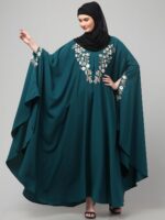 Bottle Green Embroidered Irani Kaftan Abaya with Floral Design, Free Size, Women's Islamic Modest Wear - Image 7