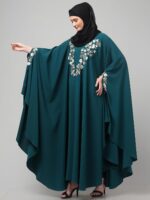 Bottle Green Embroidered Irani Kaftan Abaya with Floral Design, Free Size, Women's Islamic Modest Wear - Image 8