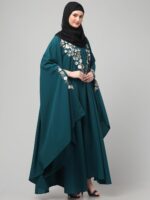 Bottle Green Embroidered Irani Kaftan Abaya with Floral Design, Free Size, Women's Islamic Modest Wear - Image 9
