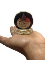 Solasta Islamic Resin Car Dashboard Stand with Ayatul Kursi Design, Gold Metallic Finish, Mini Desk Decor - Image 3